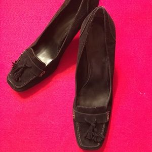 Bandolino Black Suede with Tassels w/Wood Heel, 8M